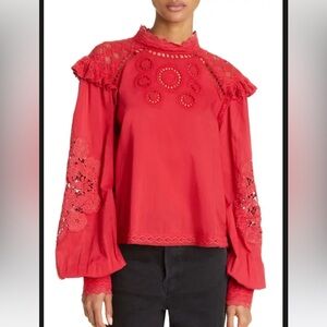 Farm Rio romantic red cotton blouse
